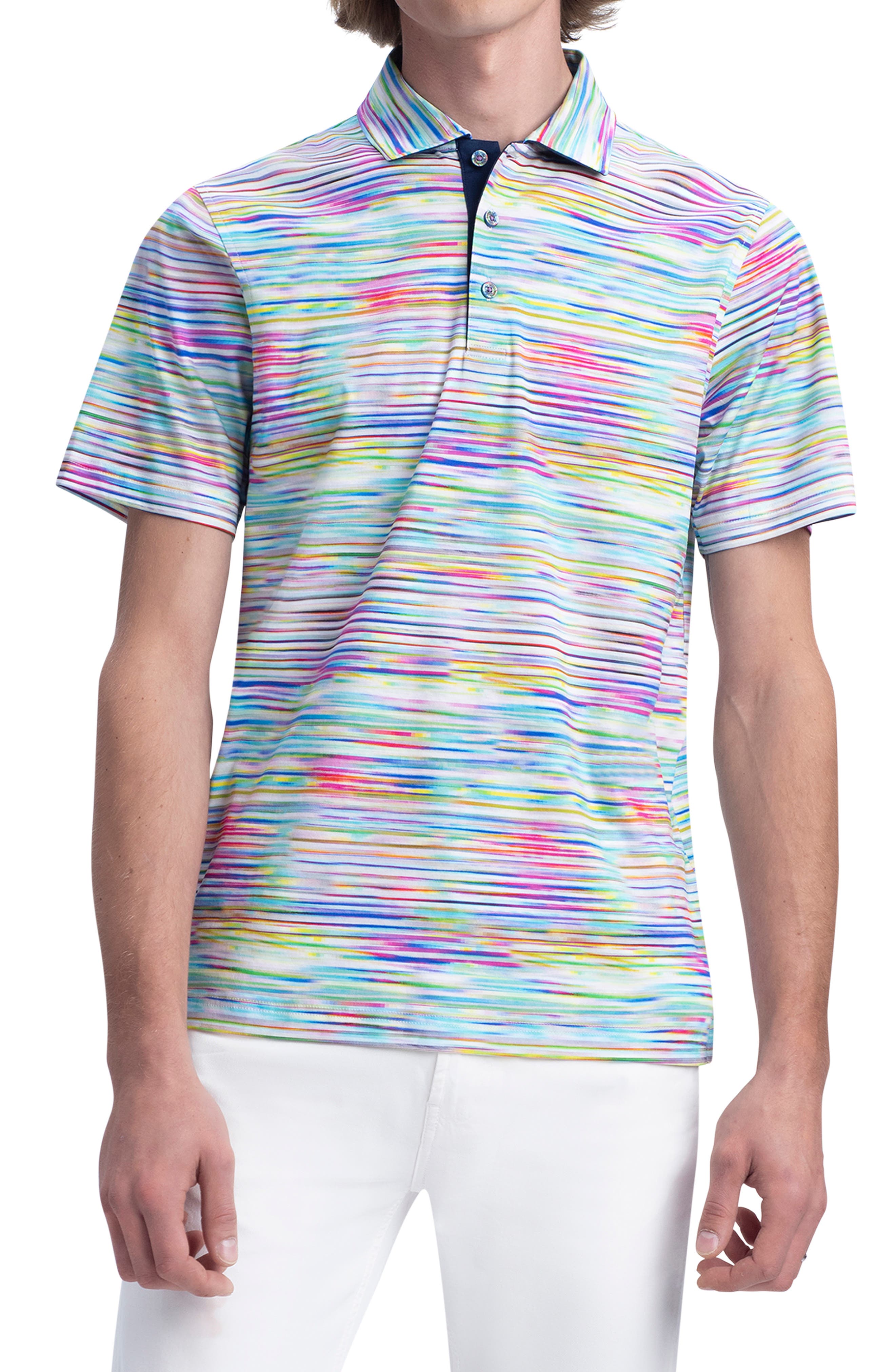 Bugatchi Mens Short Sleeve Trim Fit Digital Printed Polo Shirt Bugatchi Mens Short Sleeve Trim Fit Digital Printed Polo Shirt